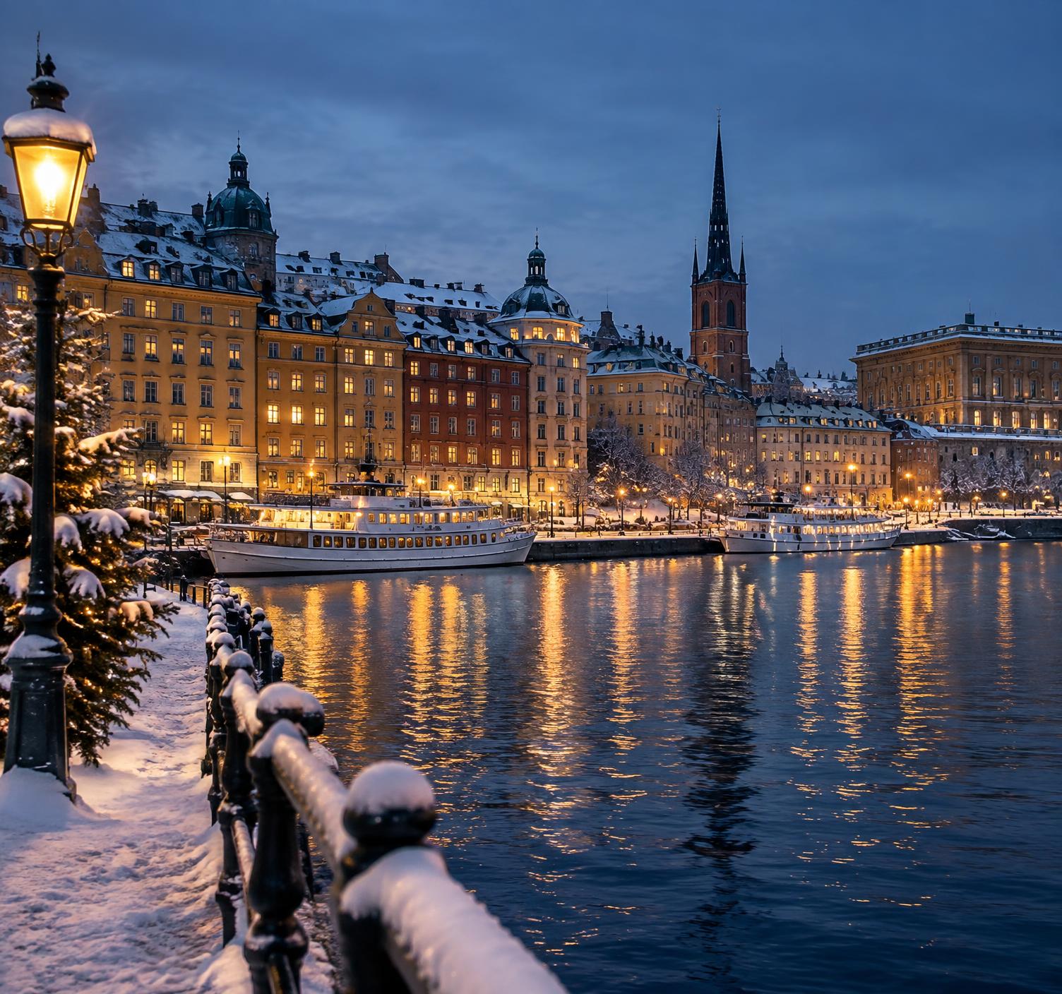Stockholm waterfront in winter